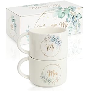 WeddingTree Mr und Mrs Tassen in Eukalyptus Optik – 2er Set – Tasse Mr und Mrs für Paare zur Hochzeit Verlobung…