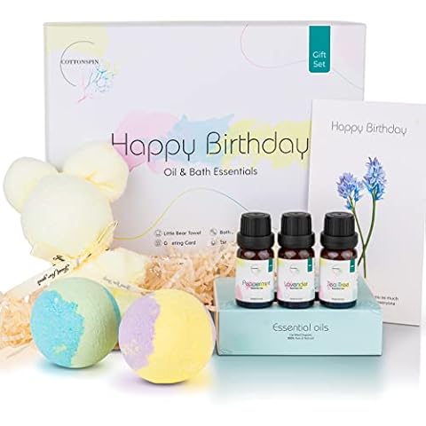 Happy Birthday Gift Set for Women. Relaxing Spa Gift Basket, Ideas for Her, Mom, Friends, Wife, Girlfriend, Gift Box Incl' Bath Bombs, Essential Oils, Facial Towel, B-day Card, Unique Gifts for Women Cover