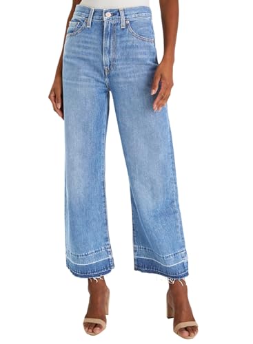 Astylish Womens High Waisted Raw Hem Wide Leg Jeans Stretchy Zimbaplatinum Denim Pants Sky Blue