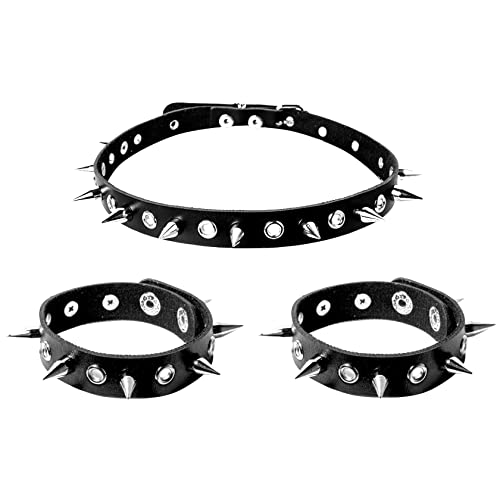 Manfnee Choker Bracelet Cuir PU Alliage Punk Gothique avec Rivets Clous Homme Femme Réglable Noir Cover