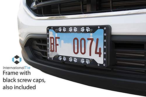 International Tie Paw License Plate Frame, High Grade 304 Stainless Steel (Paws Black - 2 Pack) #TOP1