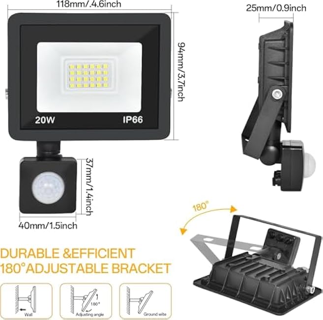 Motion Sensor Flood Light Outdoor£¨2-Pack£©, 20W Plug in Motion Sensor Light with 4.9ft Cord, IP66 Waterproof Floodlights with Photocell 6000K Super Bright Security Light for Garden Patio