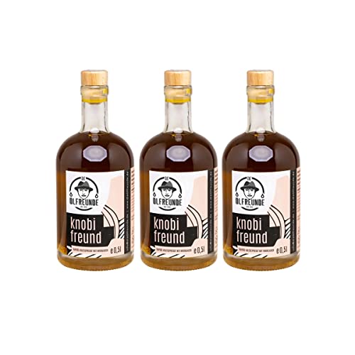 DIE ÖLFREUNDE ''Knobifreund'' | 3er Sparset | Knoblauchöl 3x0,5l | hochwertig kaltgepresstes Öl | veganes Rapsöl mit Knoblauch | nachhaltiges Speiseöl mit Omega 3 und Omega 6 Fettsäuren Cover