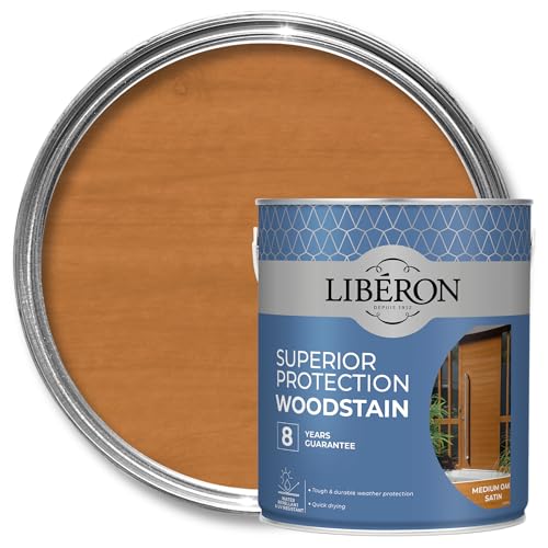 Libéron Superior Protection Woodstain - 8-Year Guarantee - Durable Weather Protection - UV-Resistant - Water-Repellent - Quick-Drying - Medium Oak - 2.5 litres