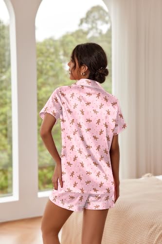 Image of Ekouaer Pajamas for Women Set Silk Satin Pjs Button Down Sleepwear Summer Loungewear Top and Shorts Lounge Set S-XXL