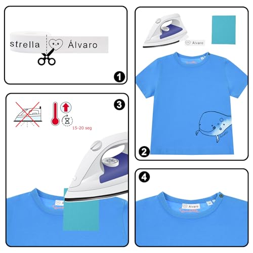 EUES Etiquetas Ropa Personalizadas, 100 Etiquetas Para Ropa Personalizadas, Etiquetas Ropa Niños Aptas Para Mochilas Escolares, Camisetas, Pantalones.