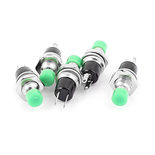 Aexit 5Pcs AC Wall Switches 250V 1A Panel Mount SPST Momentary Push Button Dimmer Switches Switch Green