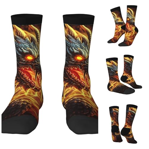LZQPOEAS Fire Chinese Dragon Athletic Socks Unisex Cushioned Crew Socks Hiking Running Calf Sock Soft Above Ankle Sock