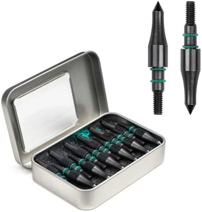 Ximter Archery Field Points - Steel Screw-in Arrowheads for Practice and Target Use, 125 Grain, 5/16”, 12-Pack, Balck and Green