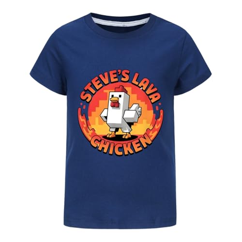 SharkBebe BoysTshirt Steves Lava Chicken Boys Cartoon T-Shirt Summer 100% Cotton Short Sleeve Top Tee for Kids Ages 4-13 (UK Age 9 Years 10 Years Regular Navy)