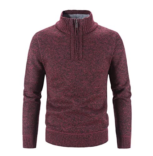 Pull homme polaire épais hiver rouge vent XL col roulé demi-fermeture éclair chaud