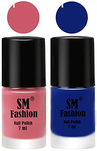 Image of Long Lasting Nail Polish | Nail Paint Combo 7 ml Each) - Set of 2 Nude Pink-Blue