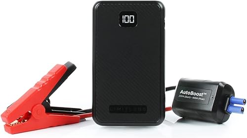 Limitless AutoBoost - Arrancador portátil para auto de 400 A pico (hasta 8 cilindros, gas de 5.0 litros), banco de energía de 6000 mAh y linterna de