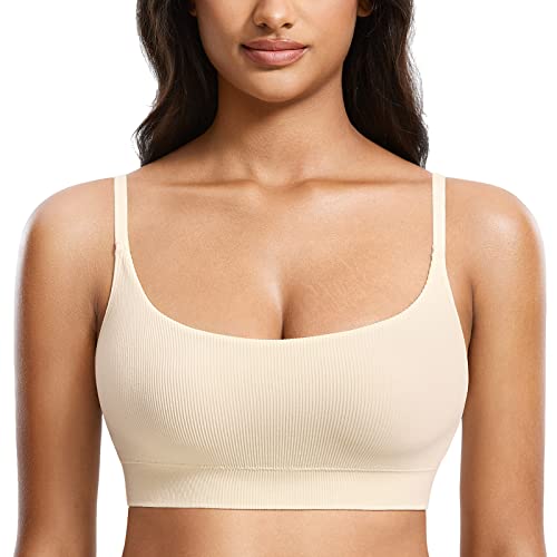 Image of DOBREVA Women's Bralettes No Underwire Bras Support Padded Wireless Ribbed Seamless Bra Removable Pads Push Up Inserts