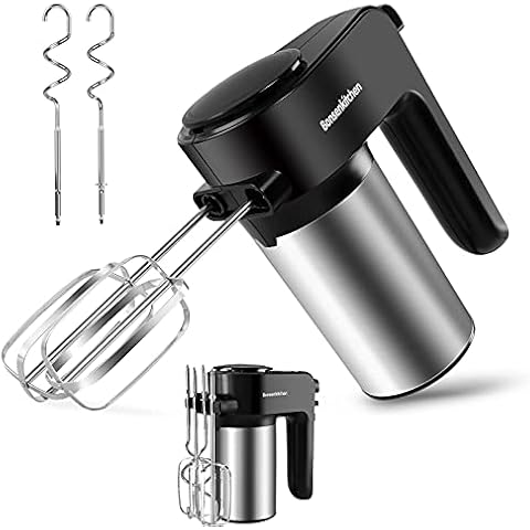 Bonsenkitchen Electric Hand Whisk, 300W 6 Speeds Lightweight Hand Mixer, Cake Beater Electric, Removing Bracket for Easy to Storage and Space Saving, Includes Chrome Beaters, Dough Hooks Cover