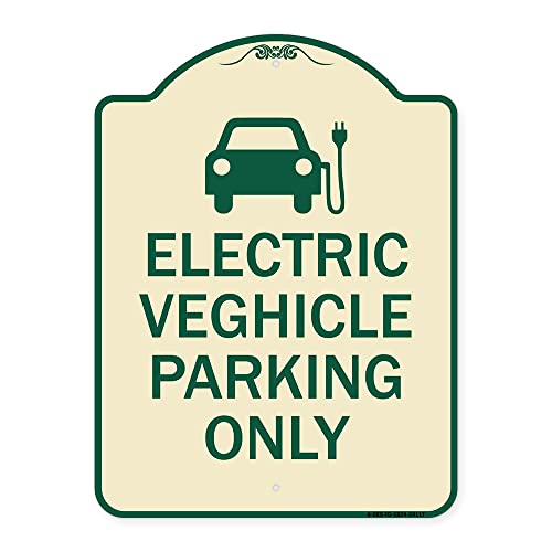 SignMission Designer Series Sign - Electric Vehicle Parking Only (with Graphic) | Tan & Green 18" x 24" Heavy-Gauge Aluminum Architectural Sign | Made in The USA