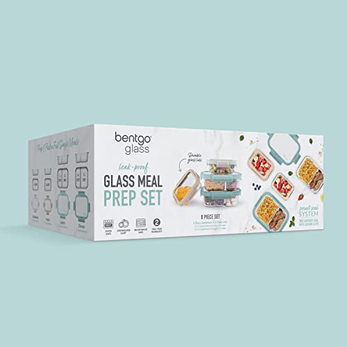 Bentgo® Glass Leak-Proof Meal Prep Set - 8-Piece Lunch & Snack 1 & 2-Compartment Glass Food Containers With Glass Lids - Reusable, Bpa-Free, Microwave, Freezer, Oven & Dishwasher Safe (Coastal) #TOP7