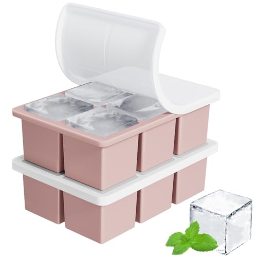 Image of Large Ice Cube Tray for Whiskey: FDDBI Silicone Ice Cube Trays with Lid - 2Pack Big Square Old Fashioned Ice Cube Maker for Cocktail - 2inch Huge Cubed Ice Trays for Whisky