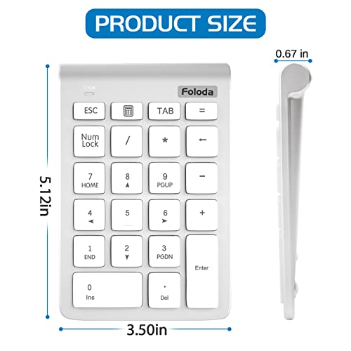 Foloda Wireless Number Pad, Portable 2.4Ghz Usb 10 Keys Financial Accounting Numeric Keypad Data Entry Numpad For Laptop, Pc, Desktop #TOP2