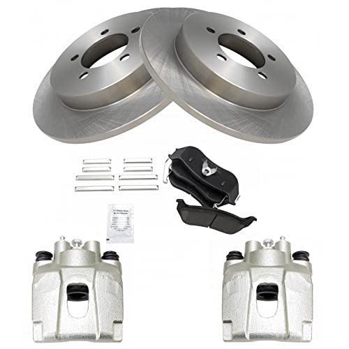 Image of TRQ Rear Brake Pad and Rotor Set Ceramic Solid Rotors Calipers