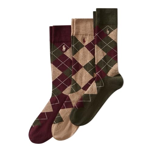 POLO RALPH LAUREN Men's Argyle Pattern Dress Crew Socks-3 Pair Pack-Soft Lightweight Cotton Comfort