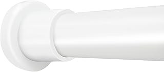 Shower Curtain Rod 31-80 Inches (2.6-6.6ft), Adjustable White Spring Shower Rods, Rust-proof, Anti-slip, No Drilling, Suitable for Bathrooms, Kitchen, Windows, Stainless Steel, White
