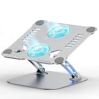 Laptop Ständer Höhenverstellbar mit RGB Lüfter, Faltbarer Stand aus Aluminiumlegierung, Belüfteter Notebookständer Halterung Ergonomisch Kompatibel mit Alle MacBook, Laptop 10-17“ – Ansicht 1