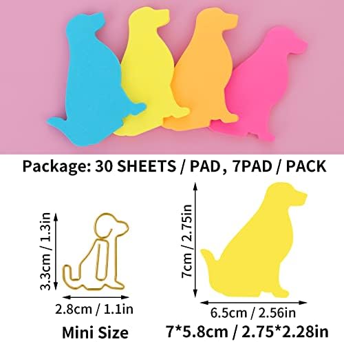 Molain Cute Dog Sticky Notes with Paper Clips, Cartoon Animal Self-Stick Notes Index Tabs Dog Shape Markers Flags Memo Pads 7 Pack 210 Sheets