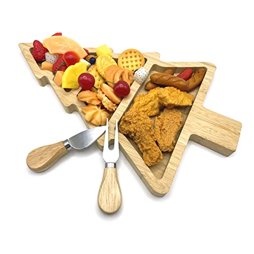 Bamboo Serving Platter, Multiple Spaces Reusable Bamboo Plates, Novel Shape Charcuterie Board Set With Knife & Fork, Fruit, Bread, Salad Plate For Christmas Thanksgiving (Christmas Tree) #TOP2
