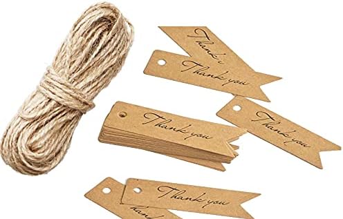 White Mini Gift Tags with String Kraft Paper Card , 100pcs 7x2cm Luggage Tag Labels Craft Price Tags with Free 30 Meter Jute String DIY (White)