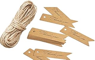 White Mini Gift Tags with String Kraft Paper Card , 100pcs 7x2cm Luggage Tag Labels Craft Price Tags with Free 30 Meter Jute String DIY (White)
