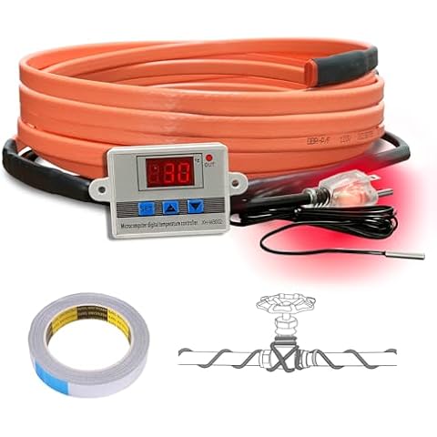 Cupohus Heat Tape for Water Pipes with Digital Display Thermostat 9FT, Freeze Protection Self-Regulating Heat Trace Cable for Metal, Plastic Home Pipes, Roof and RV Cover