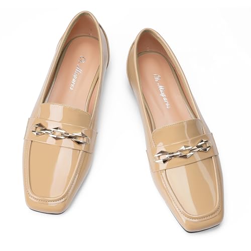 Image of Oh Mispares Womens Loafers Square Toe Low Heel Penny Loafers Fashion Comfortable Slip on Flats Casual Dressy Shoes for Women Work Office Patent Leather