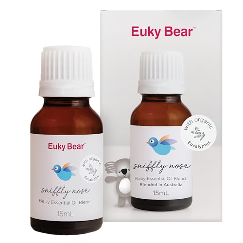 Euky Bear Sniffly Nose Baby Essential Oil Blend 15mL - With Organic Eucalyptus and Complementary Essential Oils, Helps soothe sniffles days and support Easier Breathing for Babies 3+ Months