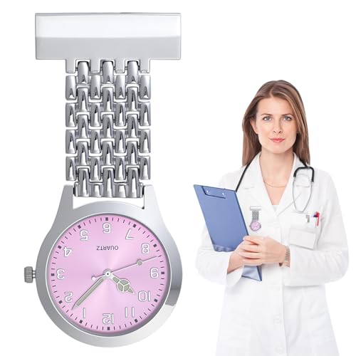 Montre gousset d'infirmière à quartz en acier inoxydable pour homme et femme - Montre de poche phosphorescente facile à lire - Montre d'infirmière élégante avec broche - Convient pour les médecins et – vue 7