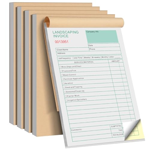 5 Packs Garden Service Invoice Book,2-Part Carbonless