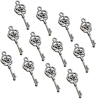 SOIMISS 100Pcs Skeleton Key Charm Silver Key Pendant Vintage Beads Charm Metal Loose Beads for DIY Crafts Keychain Bracelet Necklace Earrings Jewelry Making Findings