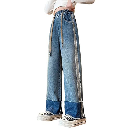 Teen Girl's High Waisted Wide Leg Jeans Summer Drawstring Denim Pants Elastic Wasit Baggy Pants Boys Black Dress Pants2