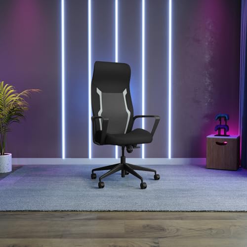 Image of Interio by Godrej Tecno High Back Fabric Ergonomic Gaming Chair (Black) 1-Year Warranty, Fixed Armrest, Adjustable Lumbar and Height