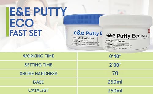 E&E Dental Putty Fast Set - 40 Seconds : Working Time, 2:00 Minutes : Setting Time(Intra Oral Setting time), 250ml Base (1LB) + 250ml Catalyst (1LB) - Thumbnail 2