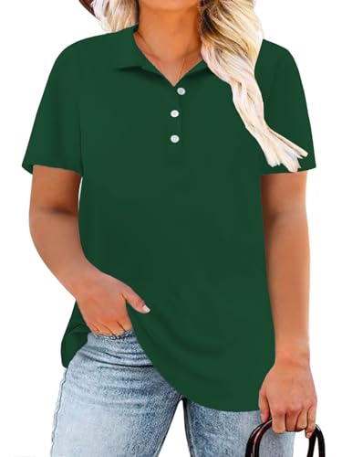 DOLNINE Womens Plus Size Polo Shirts Buttons Casual Work Short Sleeve Collared Shirt