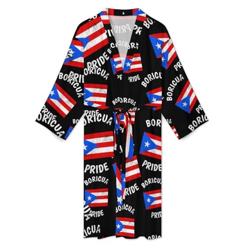 Bata de baño para hombre de longitud media Boricua con cinturón ajustable 3