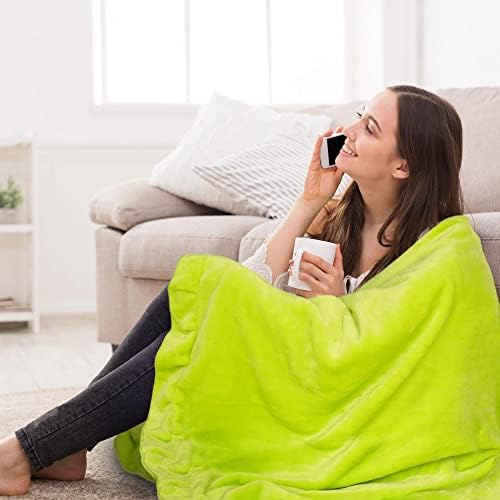 PiccoCasa Fleece Throw Blanket - Flannel Throws Blankets for Sofa Bed Couch Plush Microfiber Solid Blanket Single/Travel Size, 130x150cm Lime Green