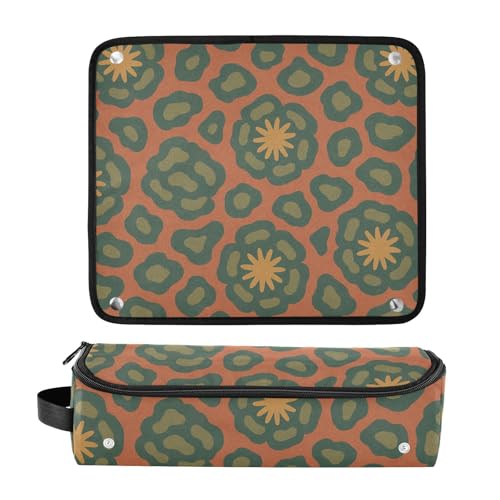 Organizador de herramientas para cabello 2 en 1 y tapete resistente al calor para planchas y rizadores de viaje con estampado retro de leopardo años 60 miniatura 3