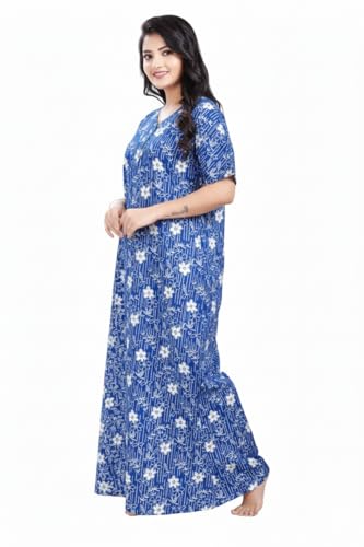 Image of Women Cotton Nighty Combo Pack of 2, Printed Maxi Nighty Gown, Short Sleeve Cotton Nightdress, Soft Breathable Ankle Length Sleepwear Nightwear for Ladies, Free Size