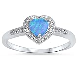 Blue Simulated Opal Halo Heart Promise Ring New 925 Sterling Silver Band Size 8