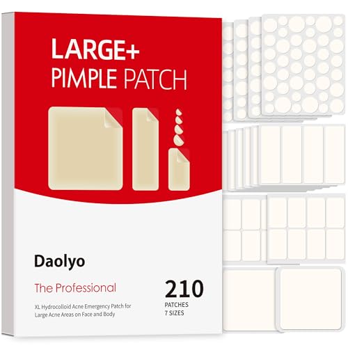 Image of Daolyo Large Pimple Patches for Face, 7 Sizes 210 Counts XL Acne Patches, Big Hydrocolloid Bandages for Body, Chin, Forehead, Chest, Back Zit Breakouts (Strip, Square, Round)