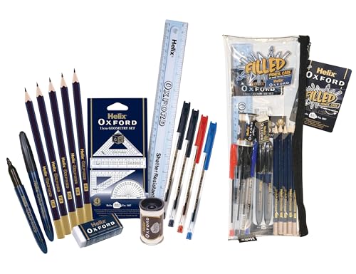 Helix Oxford Complete Stationery Set in 13.5 inch Pencil Case