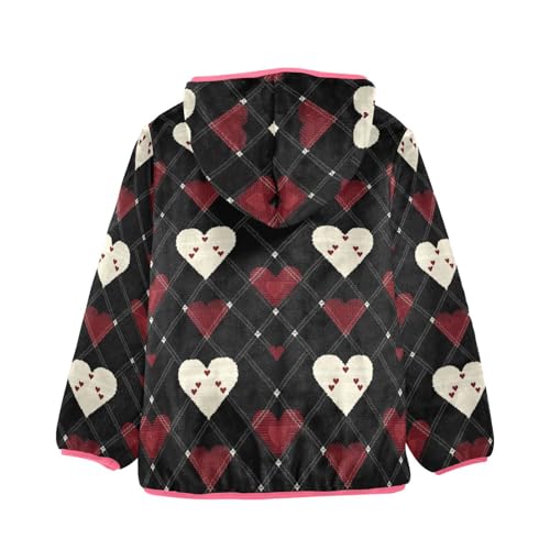 Diamond Grid Heart Love Girls Fleece Jacket Girls Fall Jacket Girl Coats Zip Up Hoodie Children Sherpa Warm Outerwear 2-10T2