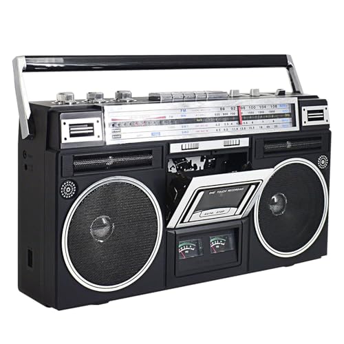 BDJSN Radiocasete Portátil Estilo Años 80, Reproductor De CD, Radio Am/FM con Bluetooth Y Entrada Auxiliar para Auriculares, Grabadora De Casetes para Reuniones Familiares Y Viajes